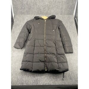 GUESS Quilted Puffer Parka Jacket Women XL Black Hooded Faux Fur Winter Coat